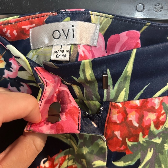 OVI size large tropical pull on dress pants women palm trees floral Hawaiian - Picture 2 of 6